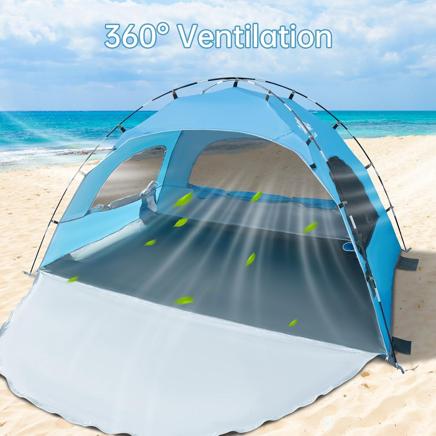 Night Cat Beach Tent Portable Camping Sun Shade Shelter for 2-4 Persons with UV Protection 3 Breathable Mesh Windows Extended Tent Floor Easy Set Up Outdoor - Image 4