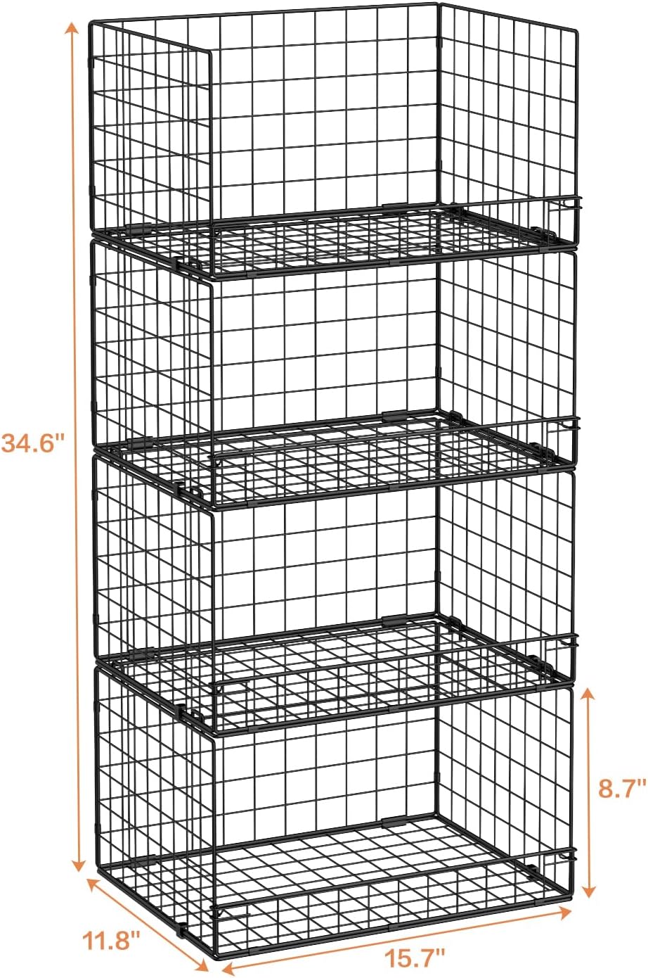4-Tier Stackable Closet Organizers and Storage Shelves, Clothes Shelf Organizer Basket Bins, Foldable Sweater Storage for Closet Organizer System, Black (Patent Pending) - Image 2