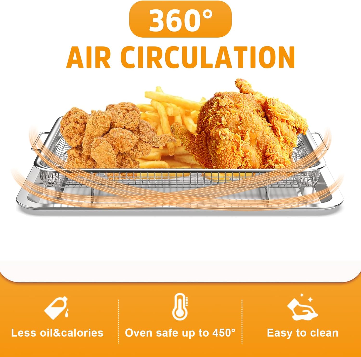 Air Fryer Basket for Oven, 18.6" x 12.8" Extra Large Size Air Fryer Basket & Tray for Oven, Stainless Steel Baking Tray with 50 PCS Parchment Paper, Crisper Tray for Convection Oven - Image 4