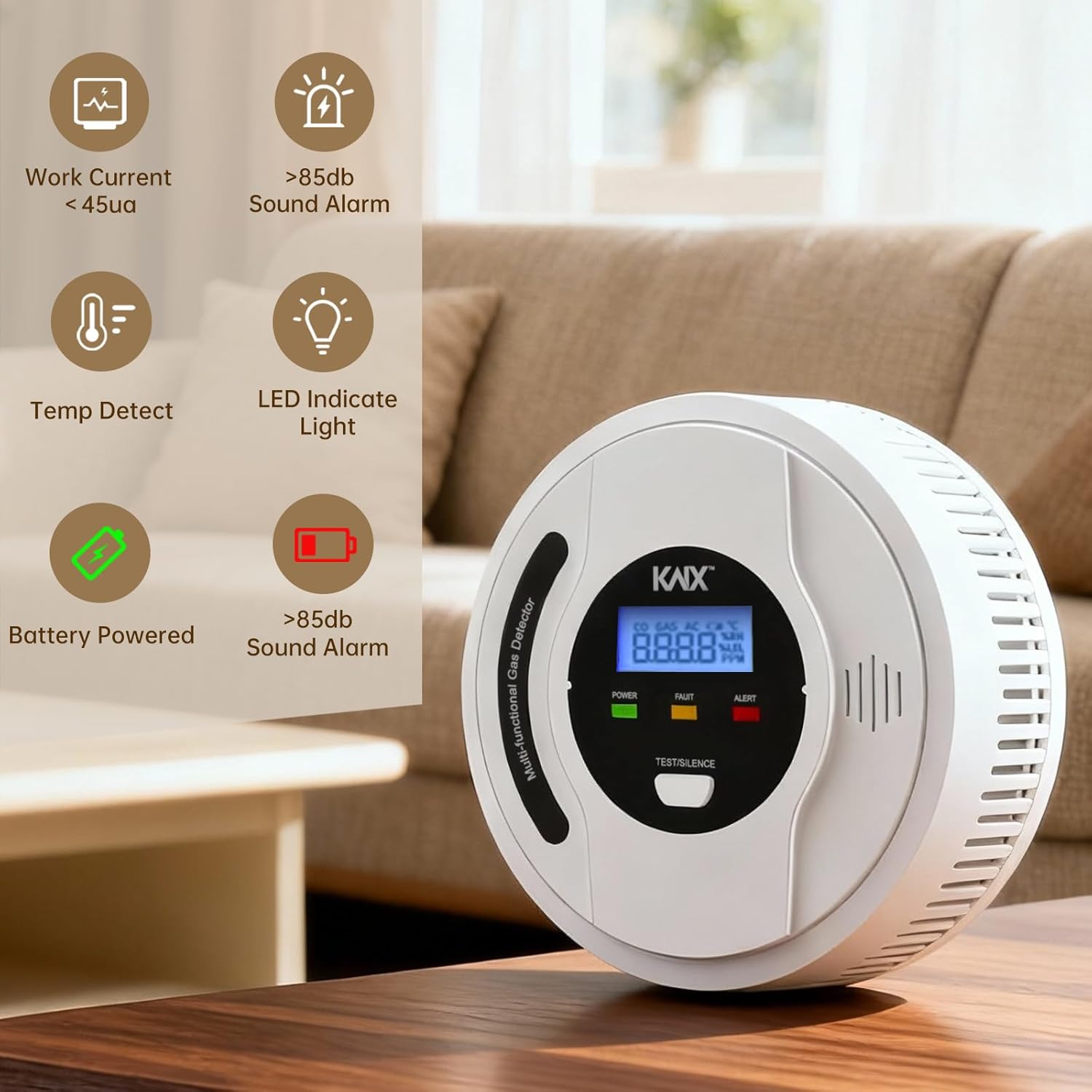 4-In-1 Carbon Monoxide Detectors, Natural Gas Detector and Propane Detector Battery Powered, with Temper Sensor,Digital Display, CO Monitor, Methane,Propane, CO Detector, Gas Leak Detector for Home,RV - Image 7