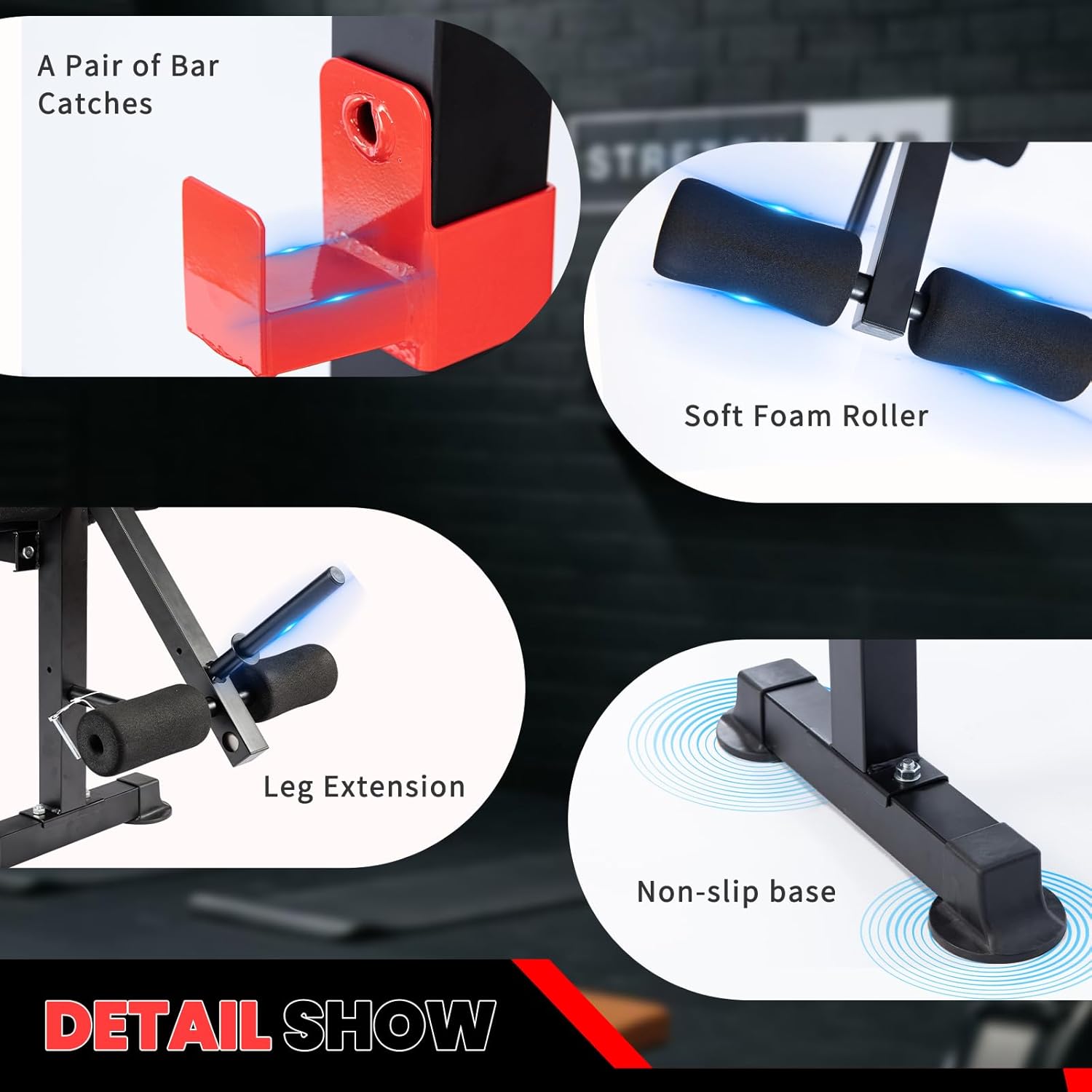 1500LBS 8 in 1 Weight Bench Set with Leg Extension/Curl and Preacher Curl, Bench Press Set and Barbell Rack with Safety Bar Catches, Foldable Workout Benches for Home(US Stock) - Image 6