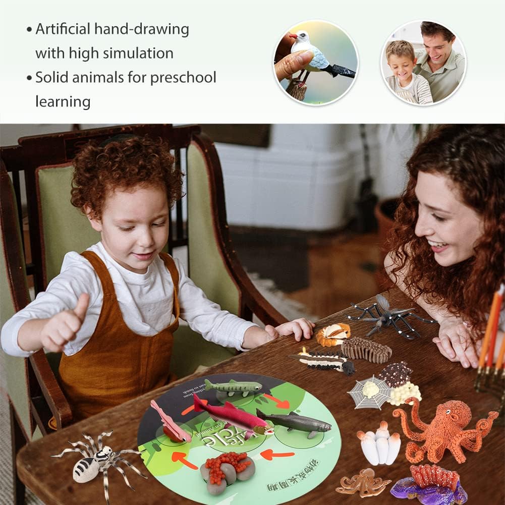 Volnau Animal Figurines Toys 17PCS Life Cycle Figure Set for Toddlers Kids Salmon Octopus Wolf Spider Mosquito Christmas Birthday Gift Preschool Educational Prop - Image 3