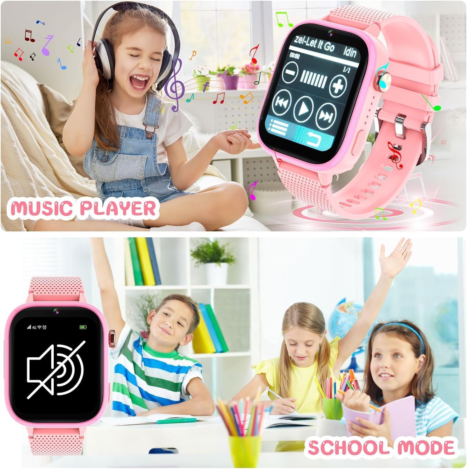 OKYUK 4G Kids Smart Watch, 15 Exciting Games, Two-Way Calling Feature, SOS Emergency Call Button Ideal for Kids Aged 3-12, for Boys & Girls (Pink) - Image 4