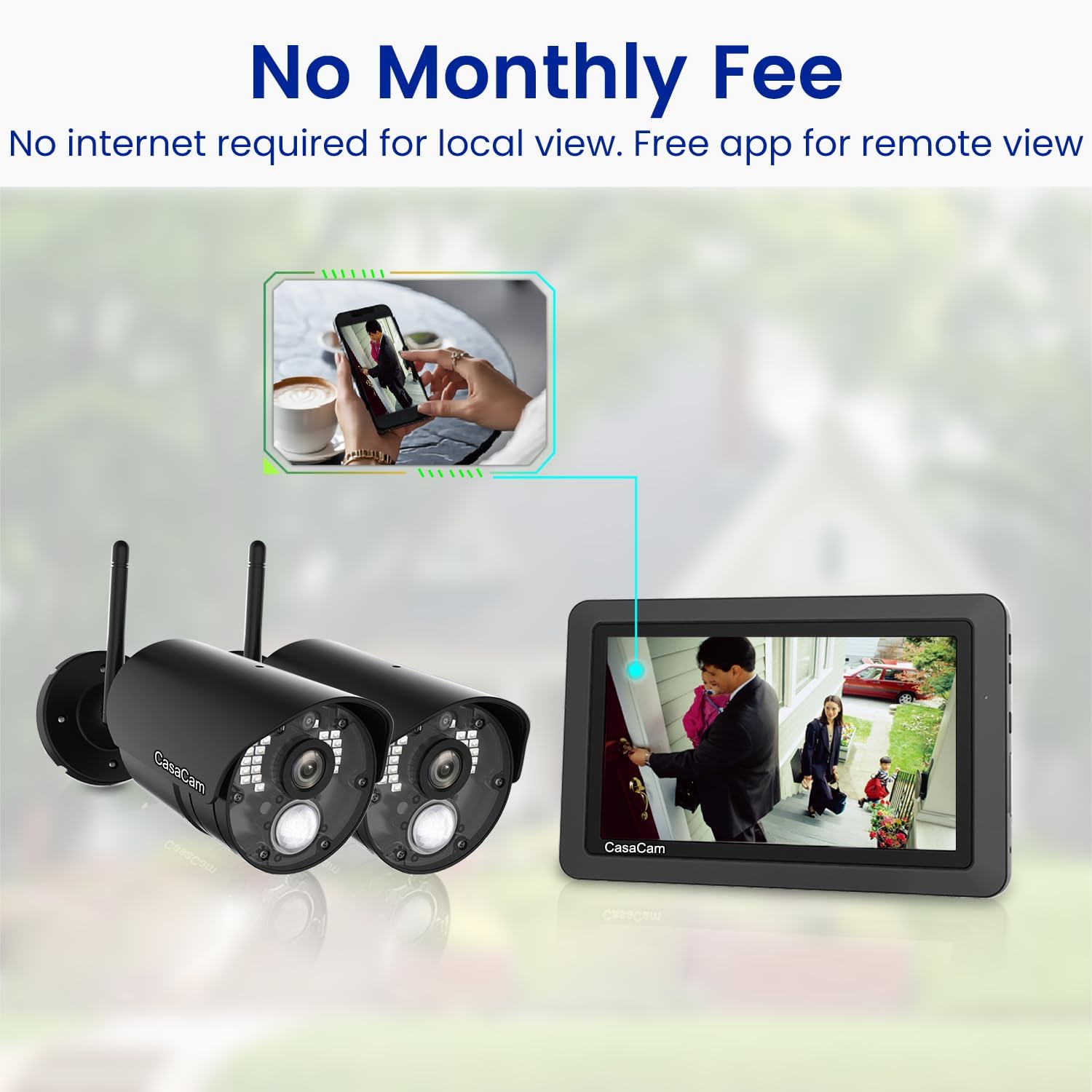 CasaCam GuardianCam Air | Wireless Security Camera System with 7" Touchscreen Monitor and 2 720p Cameras | AC Powered, Two-Way Audio, Free APP, 32GB SD Card and Battery Installed, Model VS802 - Image 3