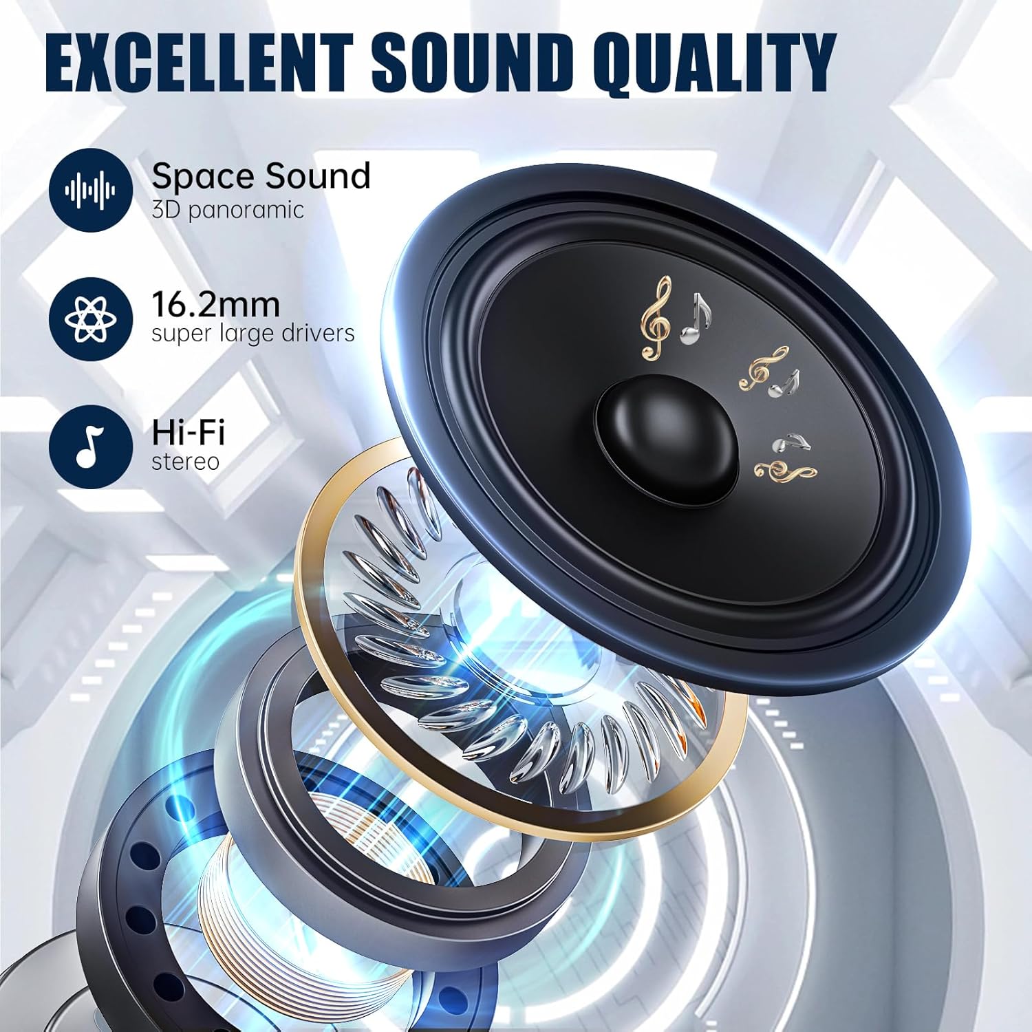 Open Ear Wireless Earbuds Bluetooth 5.4 Headphones, 50H Playtime Stereo Earphones with ENC Noise Cancelling, IPX7 Waterproof Ear Buds with Ergonomic Earhook for Sports/Fitness/Travel/Workouts (Black) - Image 2