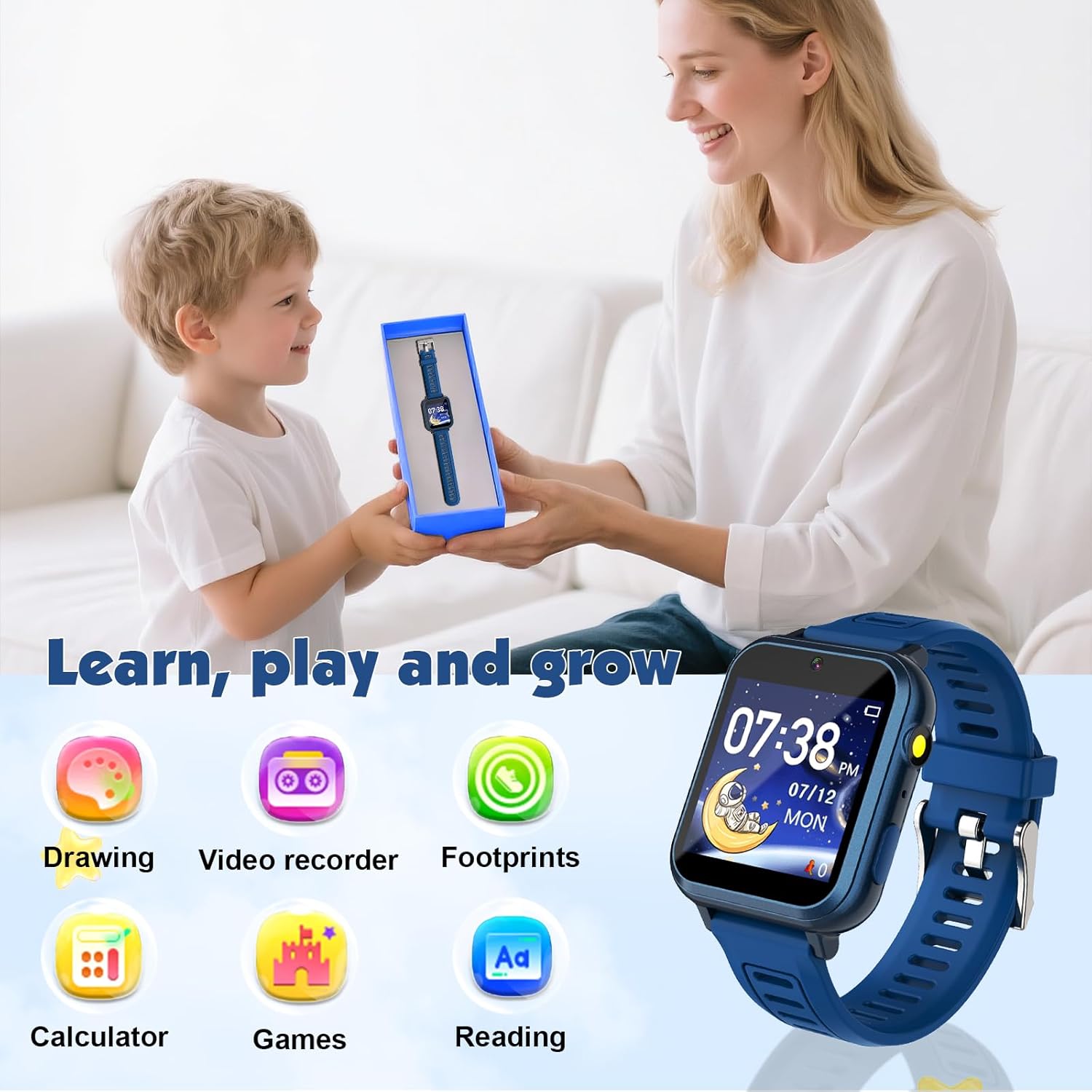 Smart Watch for Kids Game Watch with 39 Educational Games HD Camera, Habit Tracking, Music, Alarm Clock, Calculator, Calendar, Flashlight, Suitable for Children's Toys Aged 3-12 (Blue) - Image 7