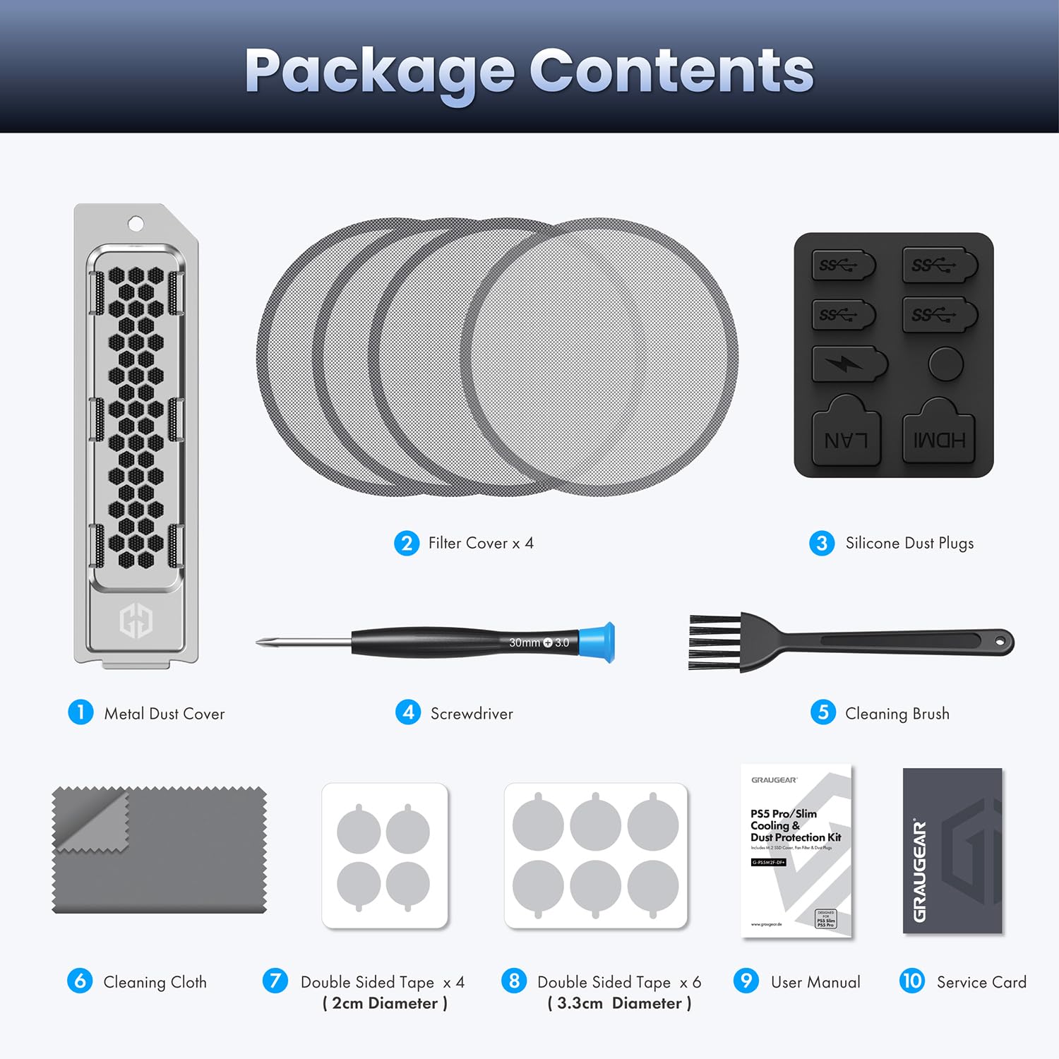 GRAUGEAR Cooling & Dust Protection Upgrade for PS5 Pro/PS5 Slim, PS5 Pro/Slim M.2 SSD Heatsink Cover with Fan Dust Filter and Port Plugs, Prevent Overheating and Dust Buildup (PS5 Pro/PS5 Slim) - Image 9