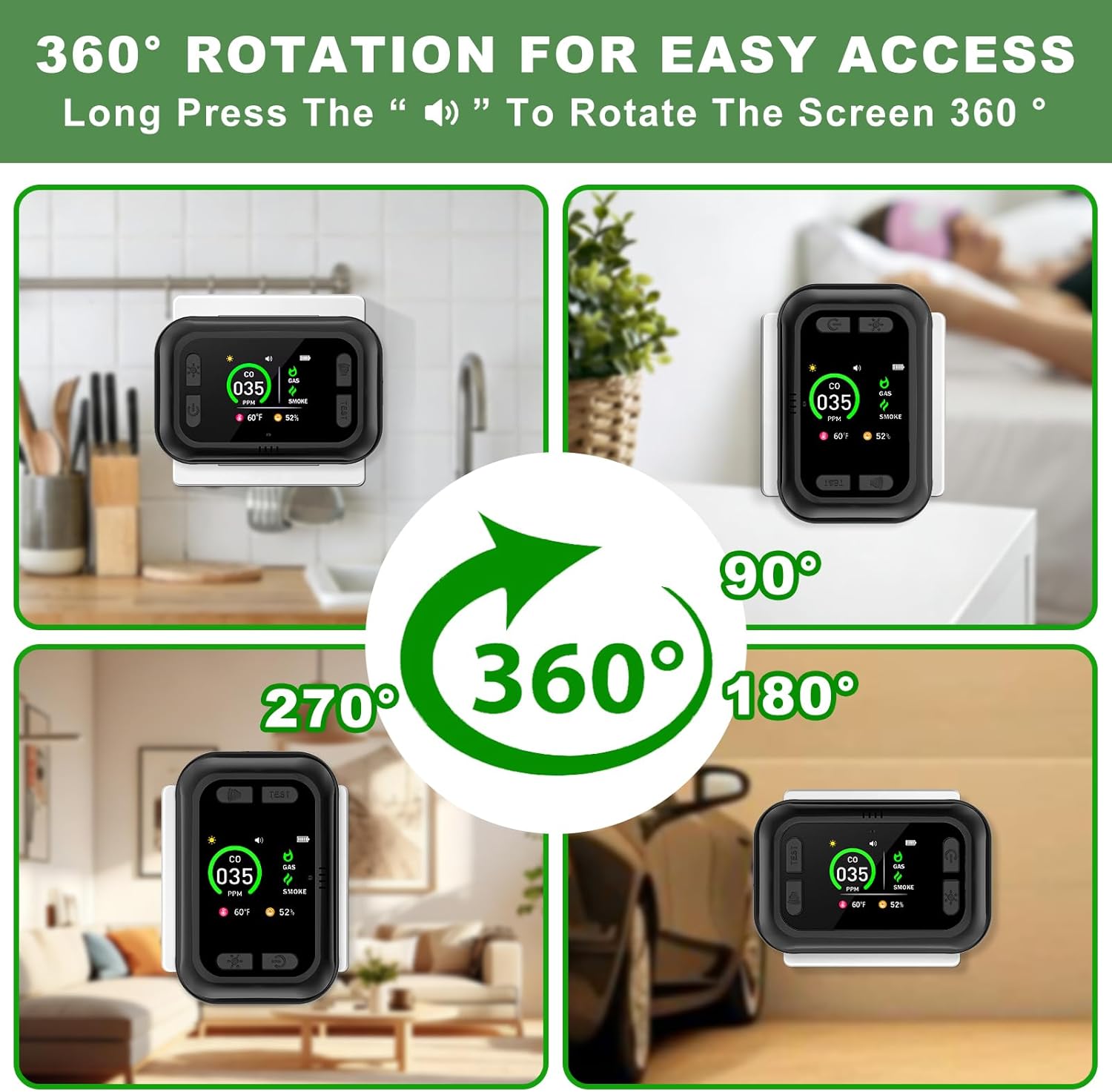 Carbon Monoxide Detector Plug in Wall, 5 in 1 Natural Gas Detector & Smoke Alarm with HD Digital Screen, Portable Smoke Detector for Travel, CO Propane Gas Detector for Home Hotel Camping RV (Black) - Image 6