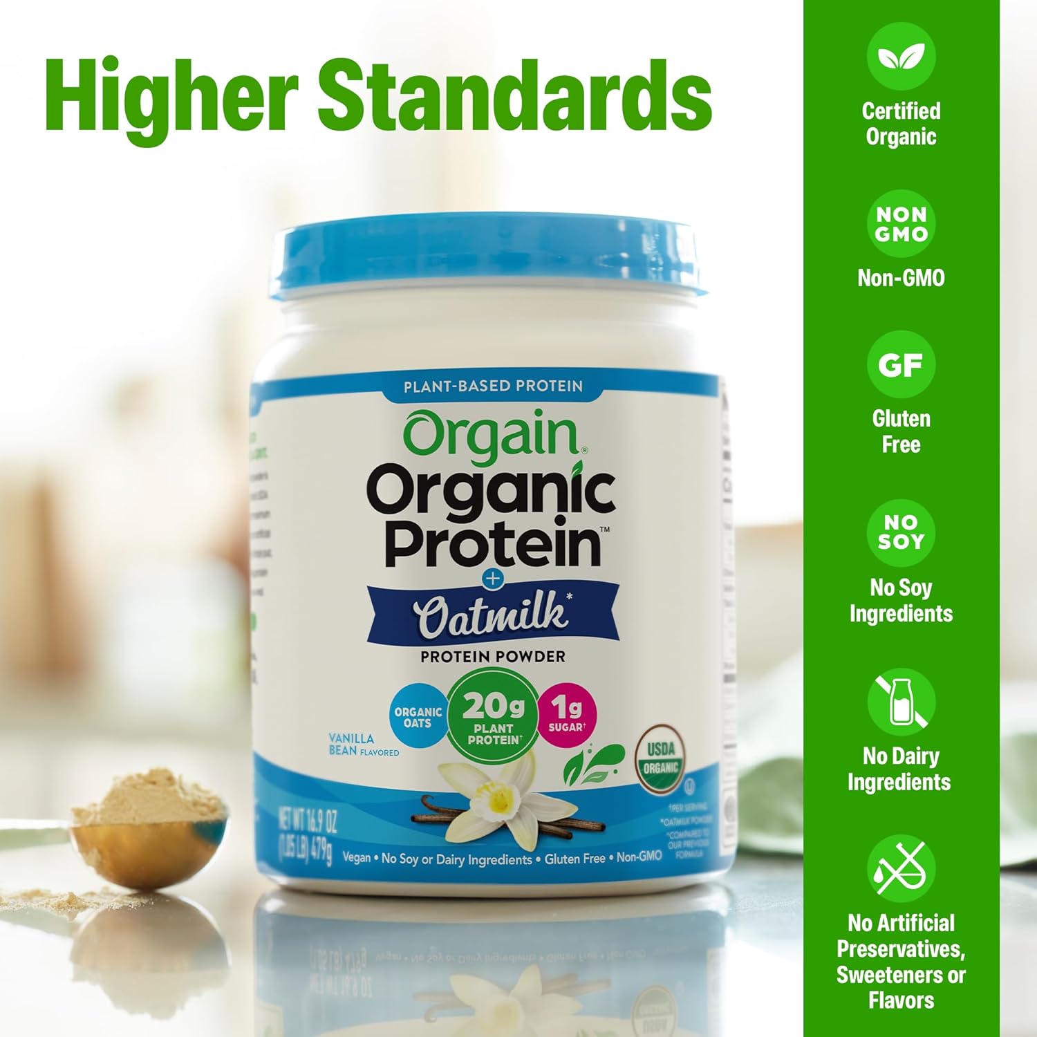Orgain Organic Vegan Protein Powder + Oat Milk, Vanilla Bean - 20g Plant Based Protein, Gluten Free, No Dairy, Soy or Lactose Ingredients, Low Sugar, Non-GMO, Kosher, For Shakes & Smoothies - 1.05lb - Image 3