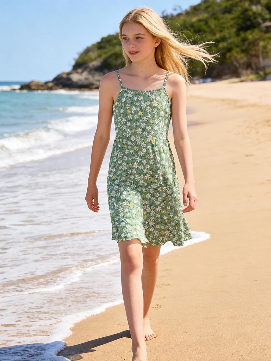 RAISEVERN 7-14Y Girls Adjustable Strap Sleeveless A Line Dress with Cardigan 2 Piece Set - Image 5