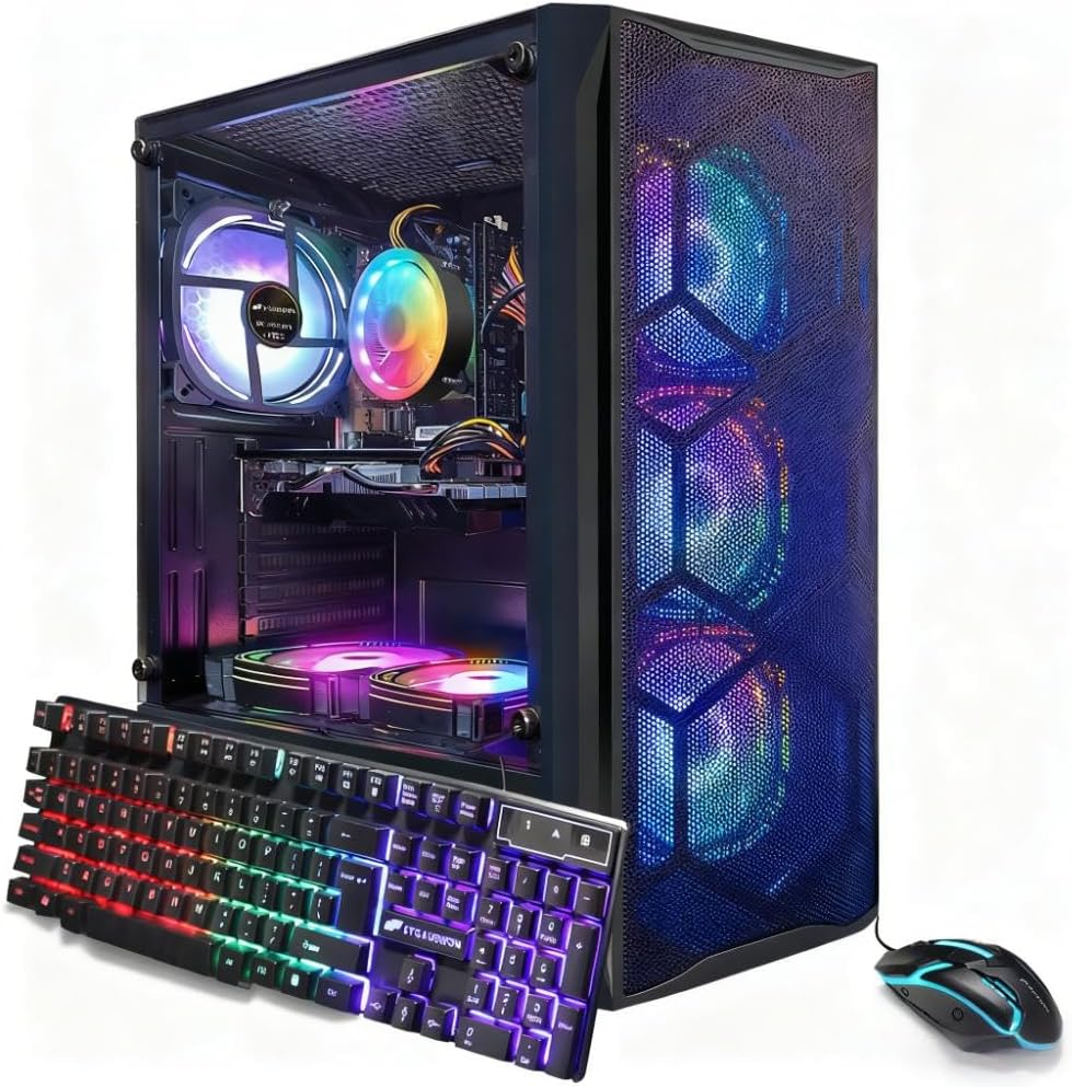 STGAubron Gaming PC Bundle with 24 Inch FHD LED Monitor-Radeon RX 580 8G, Intel Core I7 up to 3.9GHz,16G RAM, 512G SSD, RGB Fan x6, Windows 11 Home - Image 2