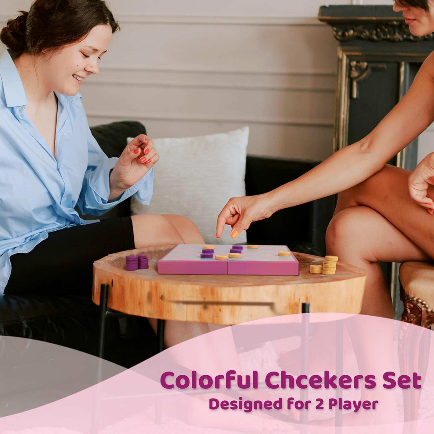 YOBRO Colorful Checkers Board Game, Portable Travel Checkers Set with Folding Board, Classic 2-Player Strategy Game for Family Fun, Family Game Night - Image 8