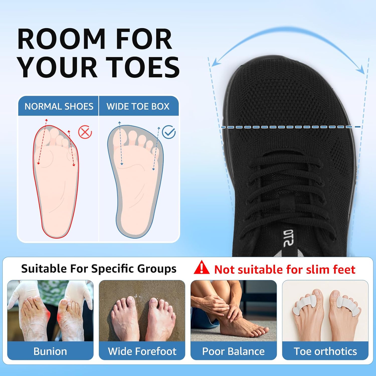 STQ Wide Toe Box Walking Shoes Women Orthopedic Swollen Feet Diabetic Tennis Running Sneakers for Plantar Fasciitis Arch Support Bunions - Image 4