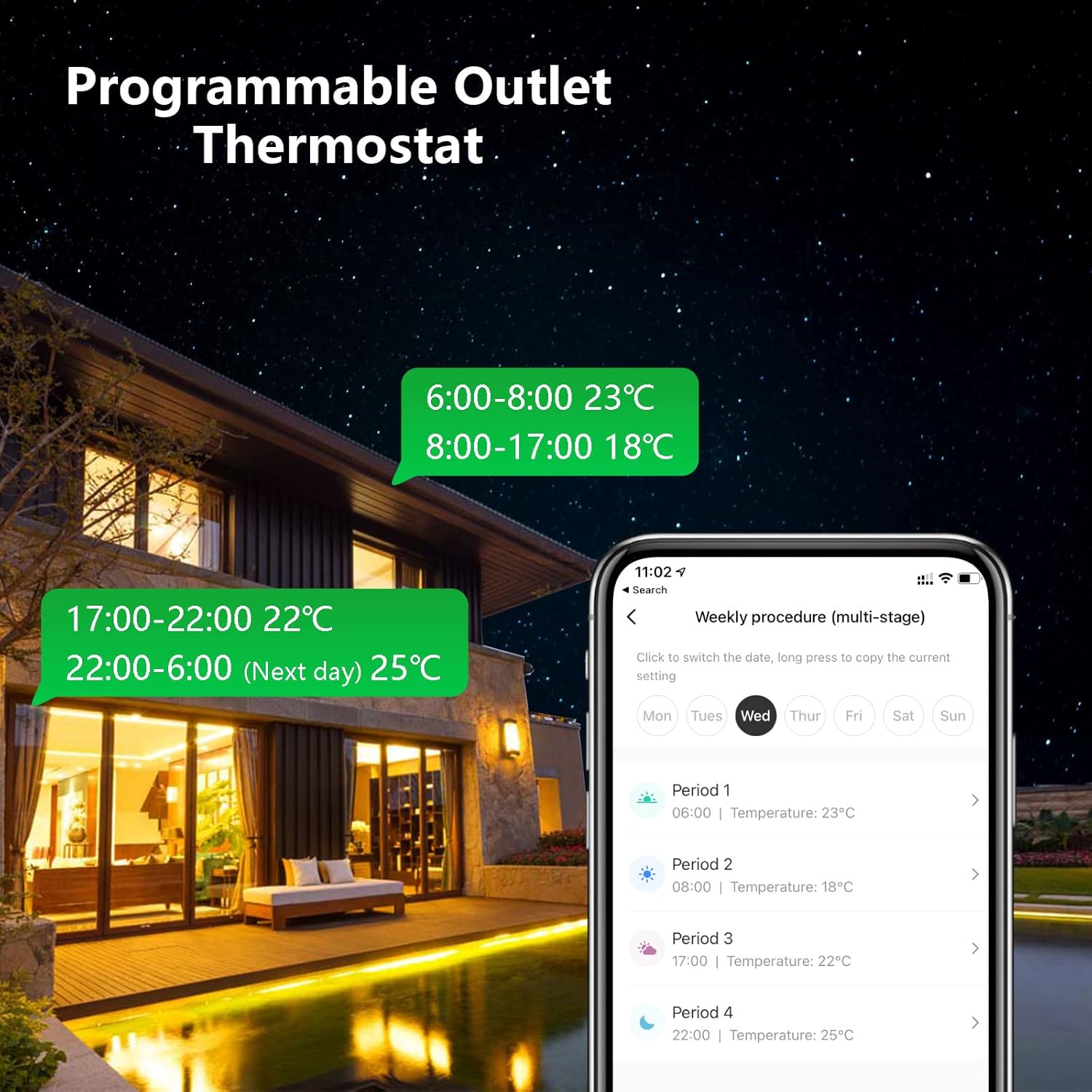 Programmable Smart WiFi Thermostat Plug Mini Temperature Controller 10A Plug-in Socket APP Control Voice Control Schedule Timer Electric Switch for Heating Cooling Appliances - Image 4