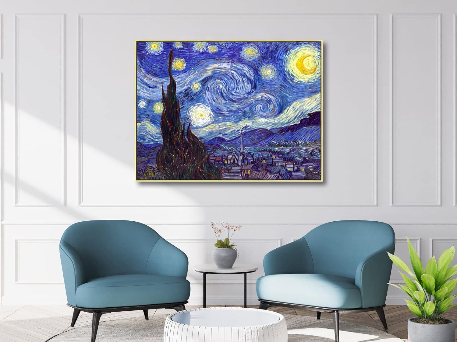 Wieco Art Large Framed Art Giclee Canvas Prints of Starry Night by Vincent Van Gogh Paintings Reproduction Post-Impressionism Artwork for Living Room Home Bedroom Decorations, 40x30inch (Framed) - Image 5