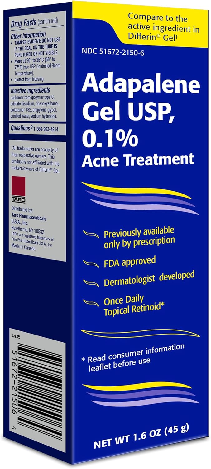 TARO Adapalene 0.1% USP Gel, Paraben Free, Retinoid Acne-Prone Facial Treatment for Sensitive Skin, Prescription Strength (1.6 Oz) - Image 2