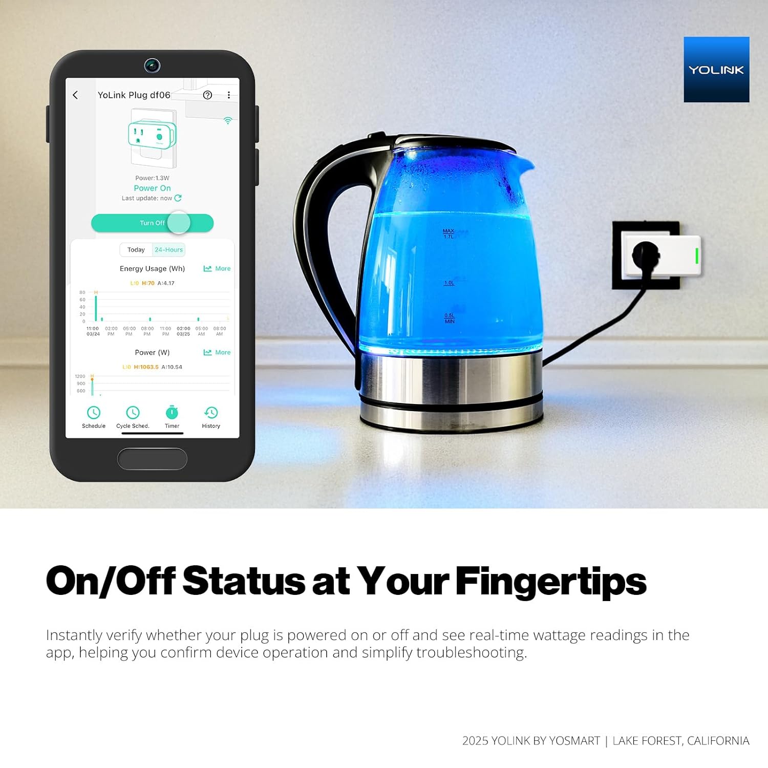 YoLink Smart Energy Plug 15A, LoRa Control up to 1/4 Mile, High-Power Appliances, Cylce Timer, Real-Time Power Monitor, Overload Protection, Notifications, Alexa, Google, IFTTT, Hub Required, YS6614 - Image 5