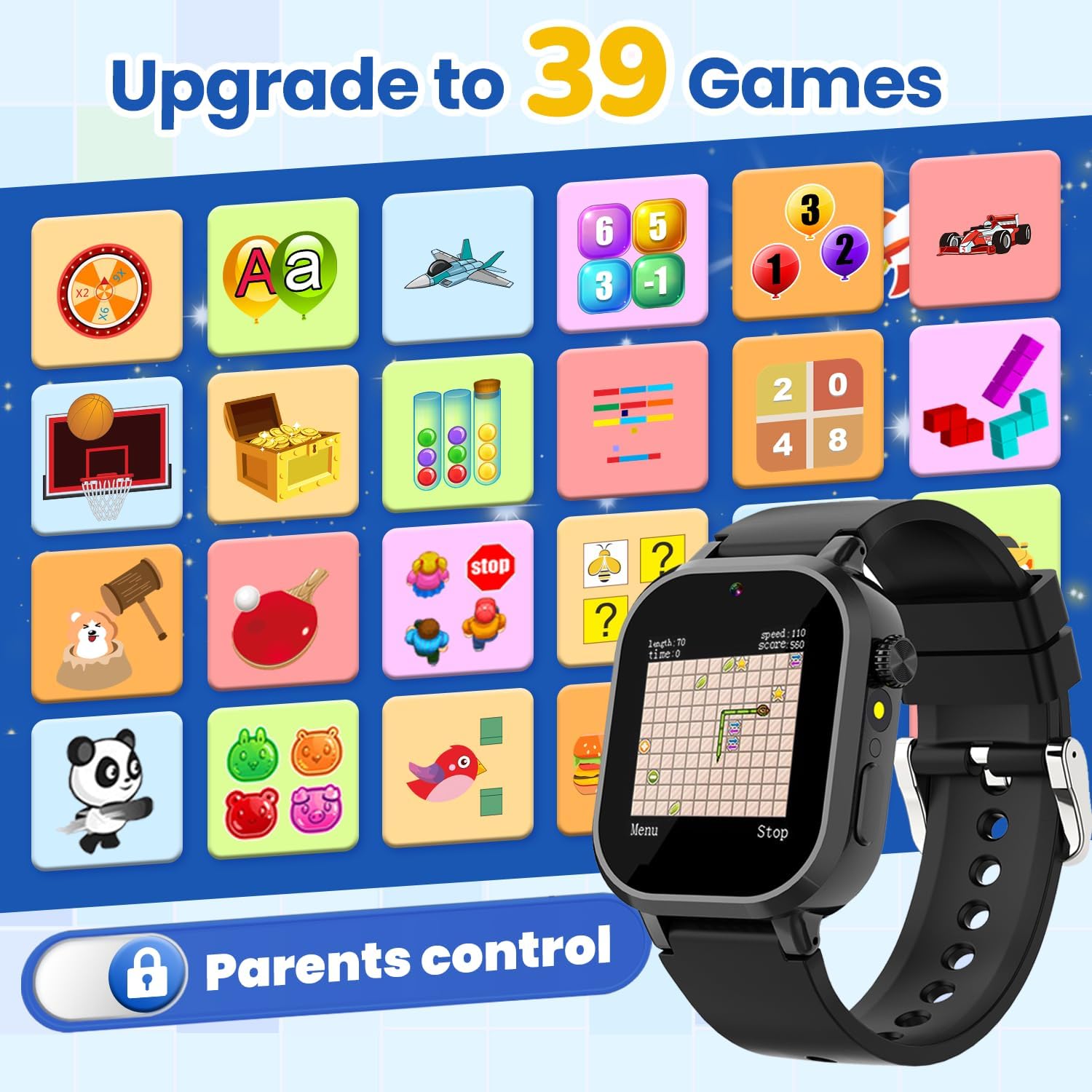 Waterproof Smart Watch for Kids Boys Ages 5-12 with 39 Games, HD Camera, Video, Music, Habit Tracking, Alarm, Pedometer, Kids Smart Watch Chrismars Birthday Gift for Boys Age 5 6 7 8(Black) - Image 5
