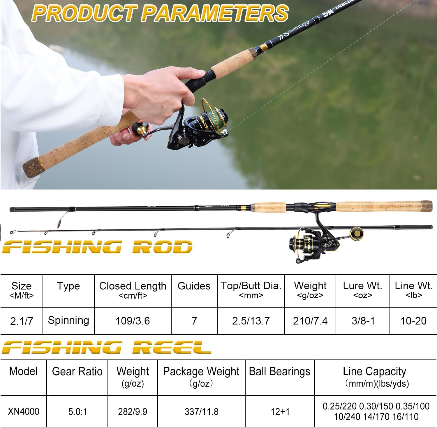 Sougayilang 7’ Fishing Rod and Reel Spinning Combo, 2 Piece Fishing Rod, Size 4000 Reel, Right/Left Handle Position, Suitable for Inshore Fishing - Image 4