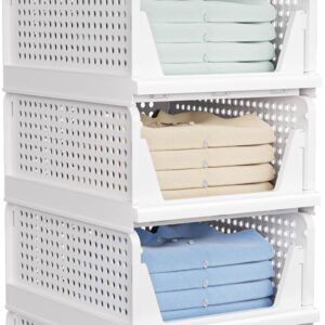 5 Pack Stackable Closet Storage Basket – Stackable Storage Bins, Multifunctional & Foldable Closet Organizer Waterproof, Wardrobe Cupboard Space-Saving Hat Storage Drawer Organizer, White