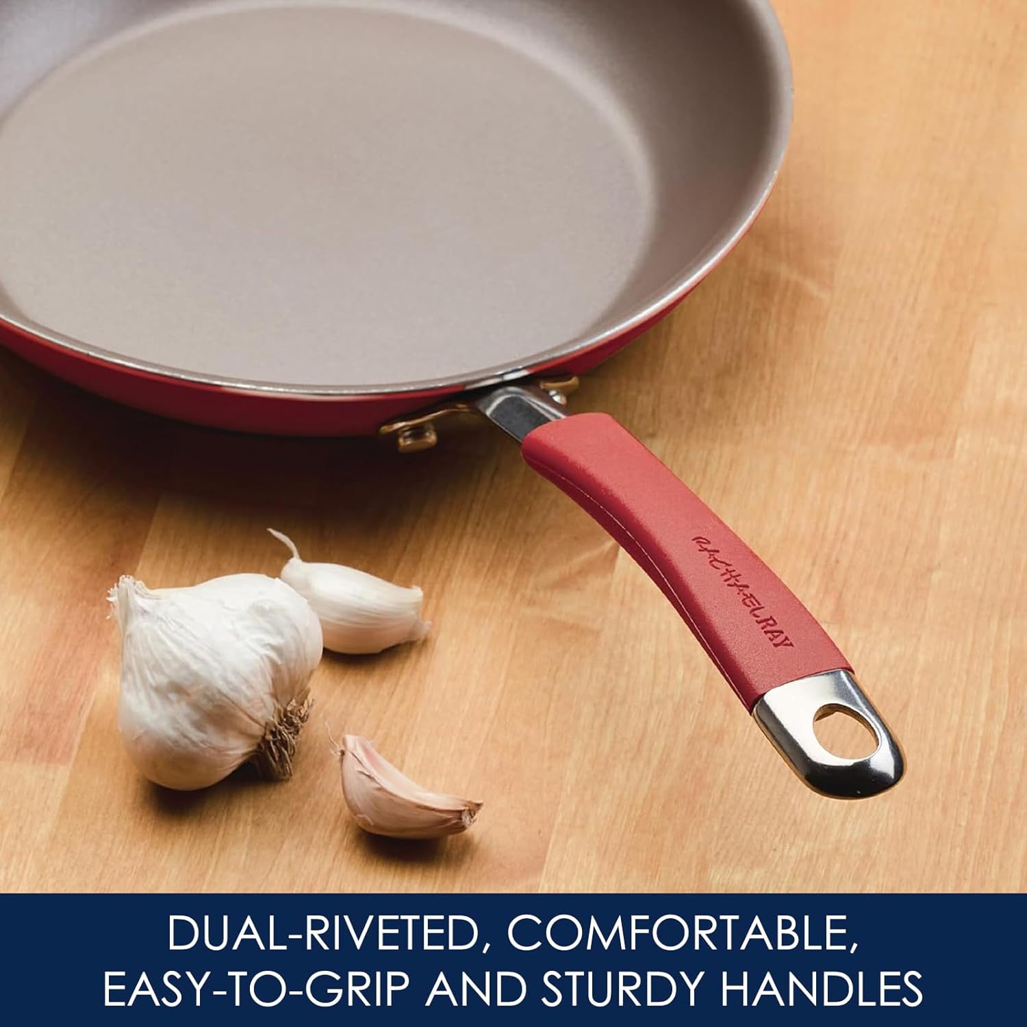 Rachael Ray Cucina Nonstick Cookware Pots and Pans Set, 12 Piece, Cranberry Red - Image 5