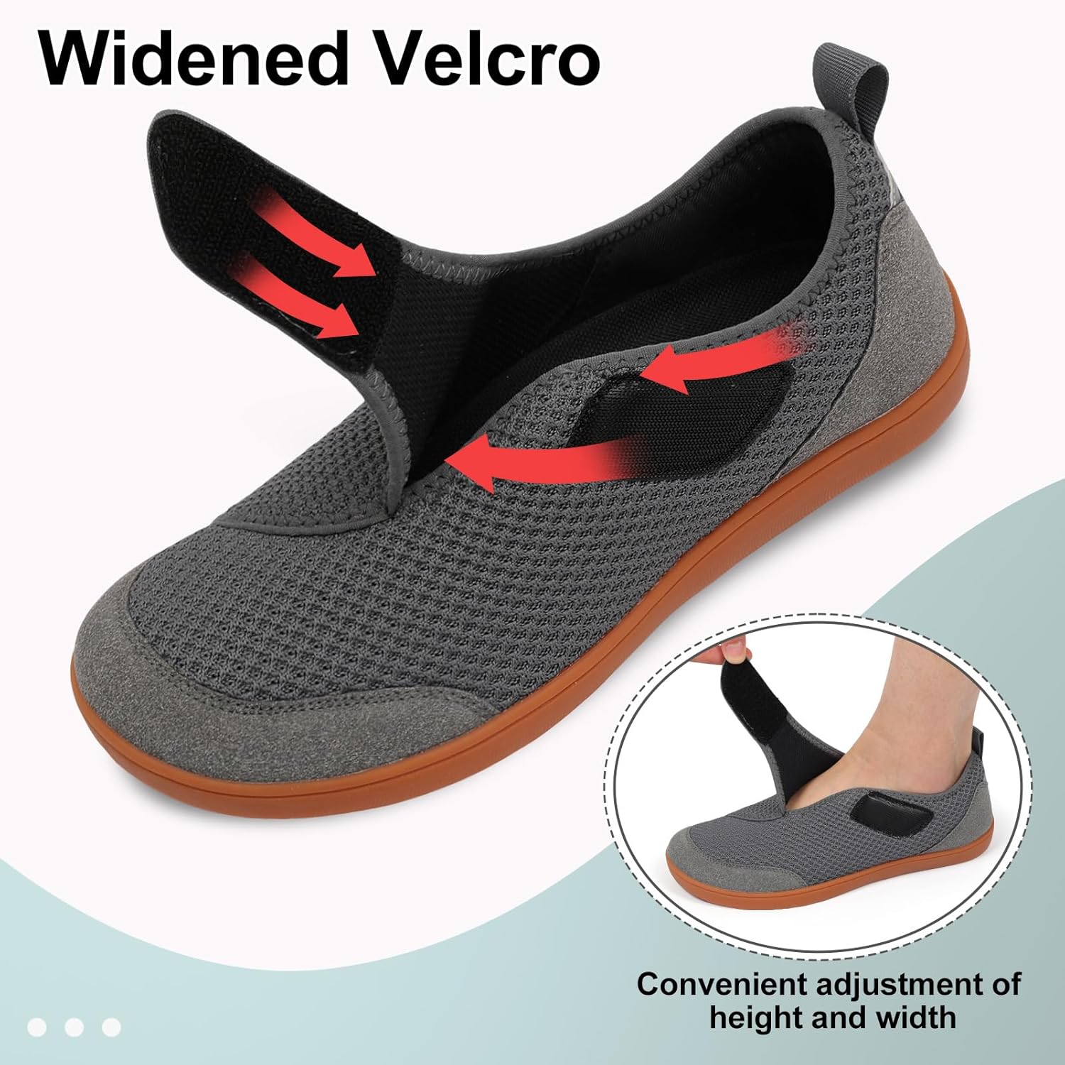 LeIsfIt Mens Wide Diabetic Shoes Adjustable Barefoot Walking Shoes Breathable Zero Drop Sneakers for Wide Width Arthritis Edema Feet - Image 4