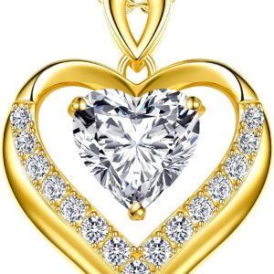 Beam & Bask 2-3 Ct Moissanite Double Heart Pendant Necklaces for Wife, 18K Gold Plated S925 Silver Jewelry for Women Girlfriend Mom Her on Anniversary Birthday