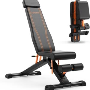 1000LBS Adjustable Lifting Weight Bench, Foldable Workout Bench Press with 36″ Extended Backrest for Home Gym Strength Training, Flat Incline Decline Benches with 80x40MM Steel for Full Body Exercise