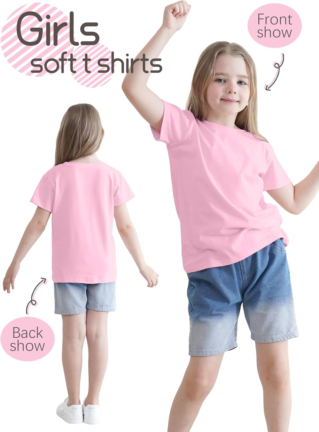 5 Pack Girls Shirts Short Sleeve Shirt for Girls Soft Cotton Tees Kids Tshirts Clothes Summer Tops T-Shirt - Image 5