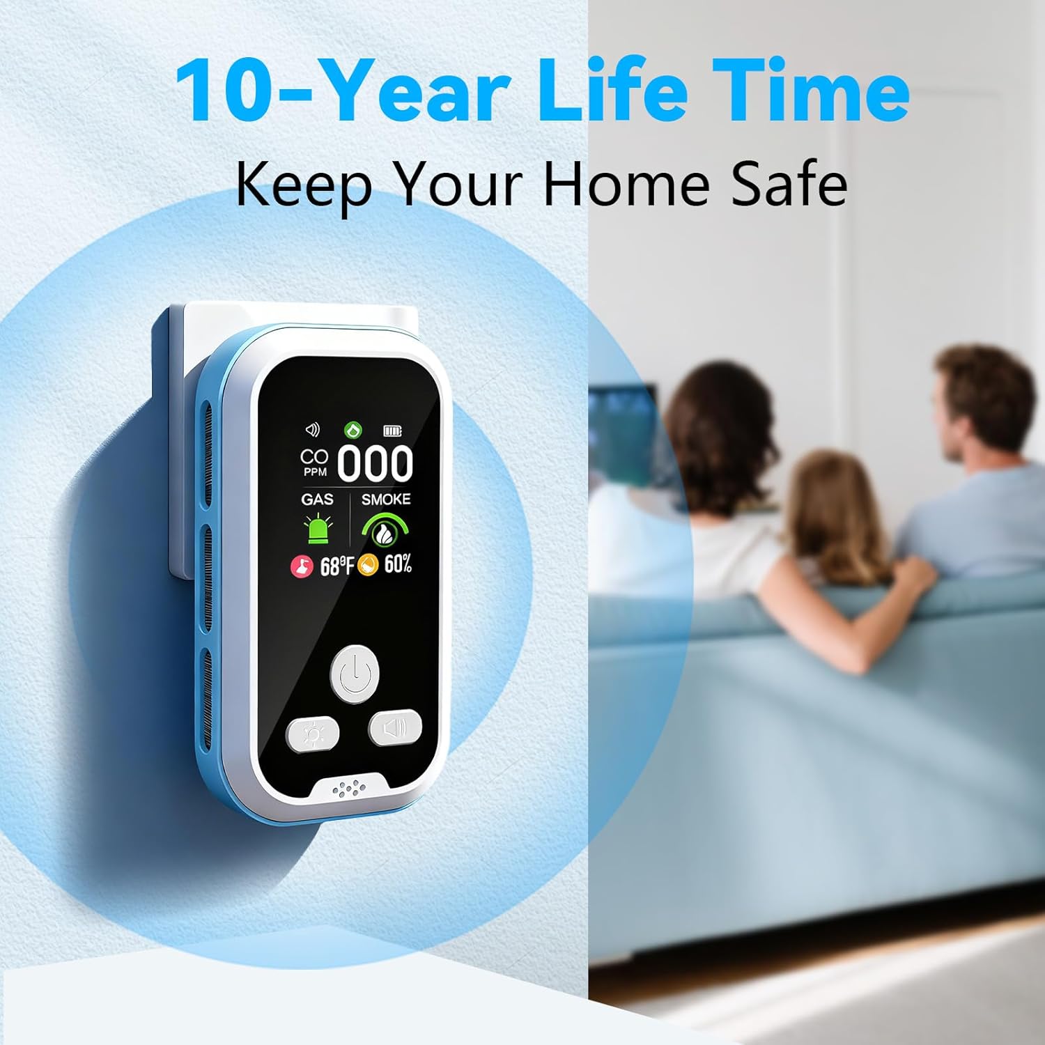 6 in1 Carbon Monoxide Detector Combo with HD Screen Monoxide Alarm, Detects CO, Natural Gas, Smoke, Temperature, and Humidity for Home, Apartment, Hotel, Camping RV Safety Gifts Idea - Image 7