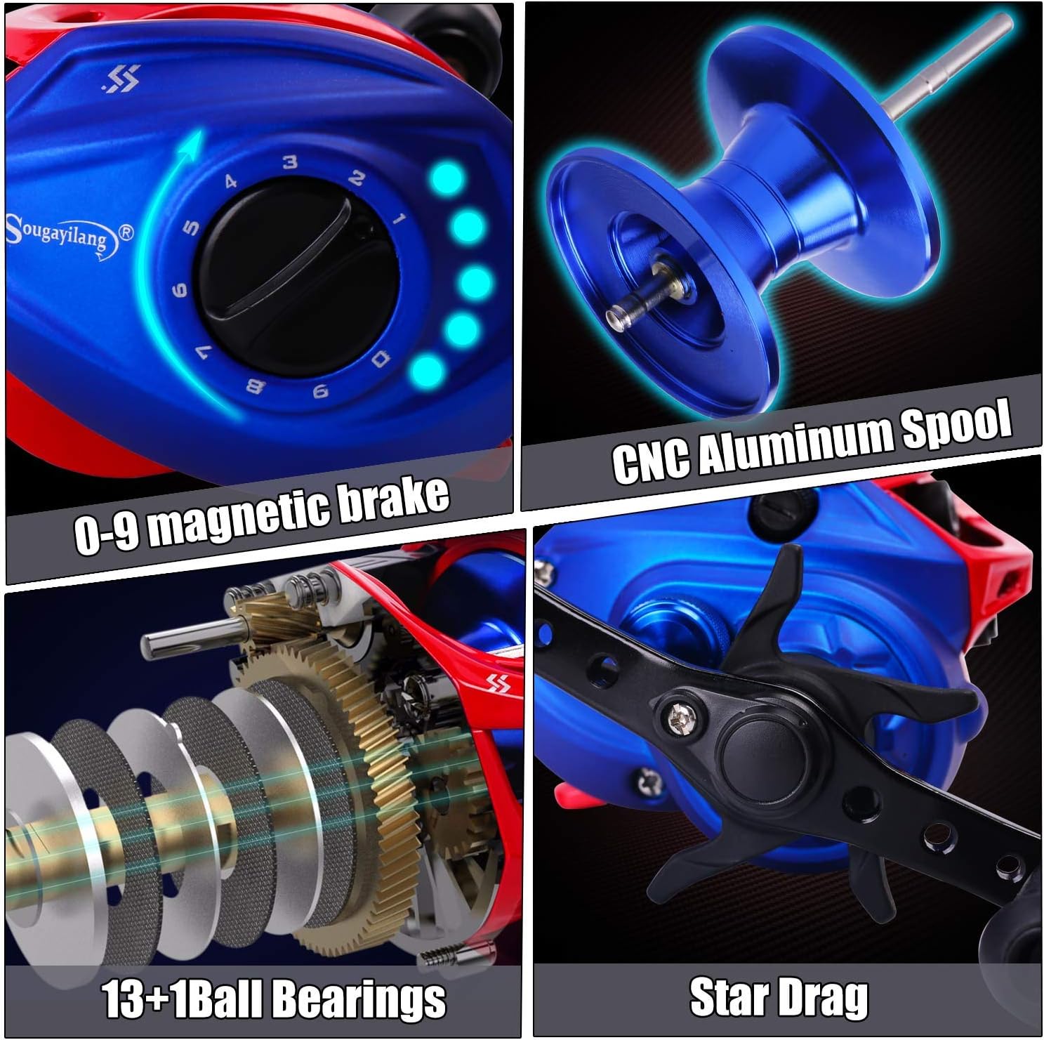 Sougayilang Fishing Rod and Reel Combo, Telescopic Fishing Pole with Baitcasting Reel Combo, 2-Piece Baitcaster Fishing Combo - Image 6