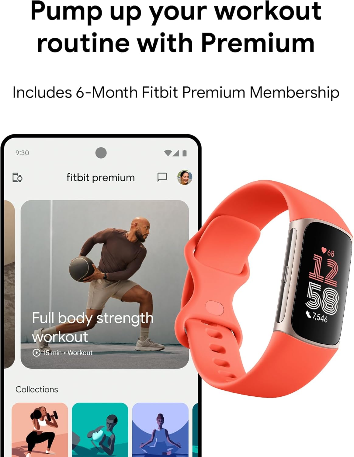 Fitbit Charge 6 Fitness Tracker with Google apps, Heart Rate on Exercise Equipment, 6-Months Premium Membership Included, GPS, Health Tools and More, Gold/Coral, One Size (S & L Bands Included) - Image 9