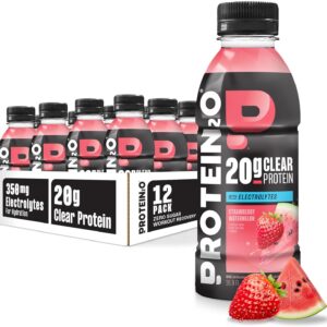 Protein2o Hydration Drink – 2-in-1 Liquid Clear Whey Protein Isolate and Electrolyte Drink – 20g Protein, Vitamins B5, B6 – Post-Workout Recovery – 16.9 Fl Oz – 12 Count Strawberry Watermelon