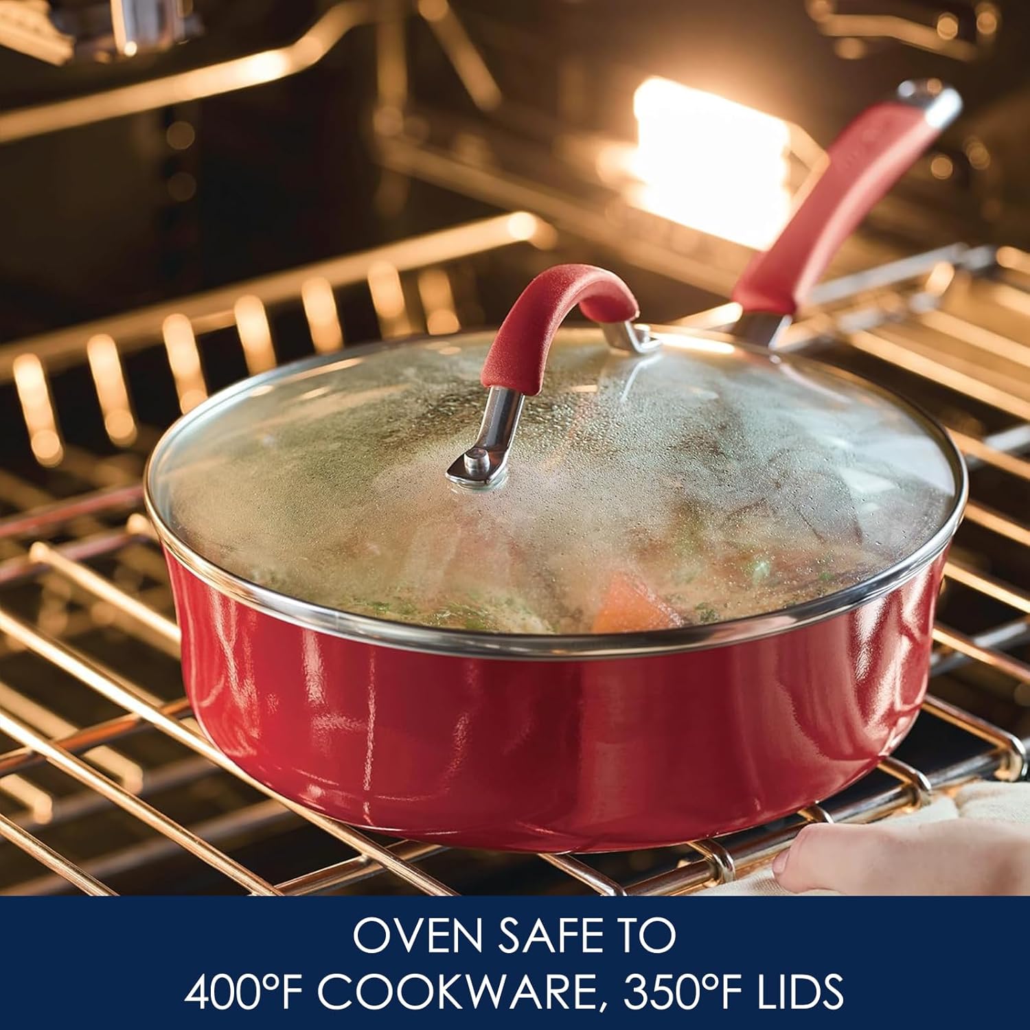 Rachael Ray Cucina Nonstick Cookware Pots and Pans Set, 12 Piece, Cranberry Red - Image 6