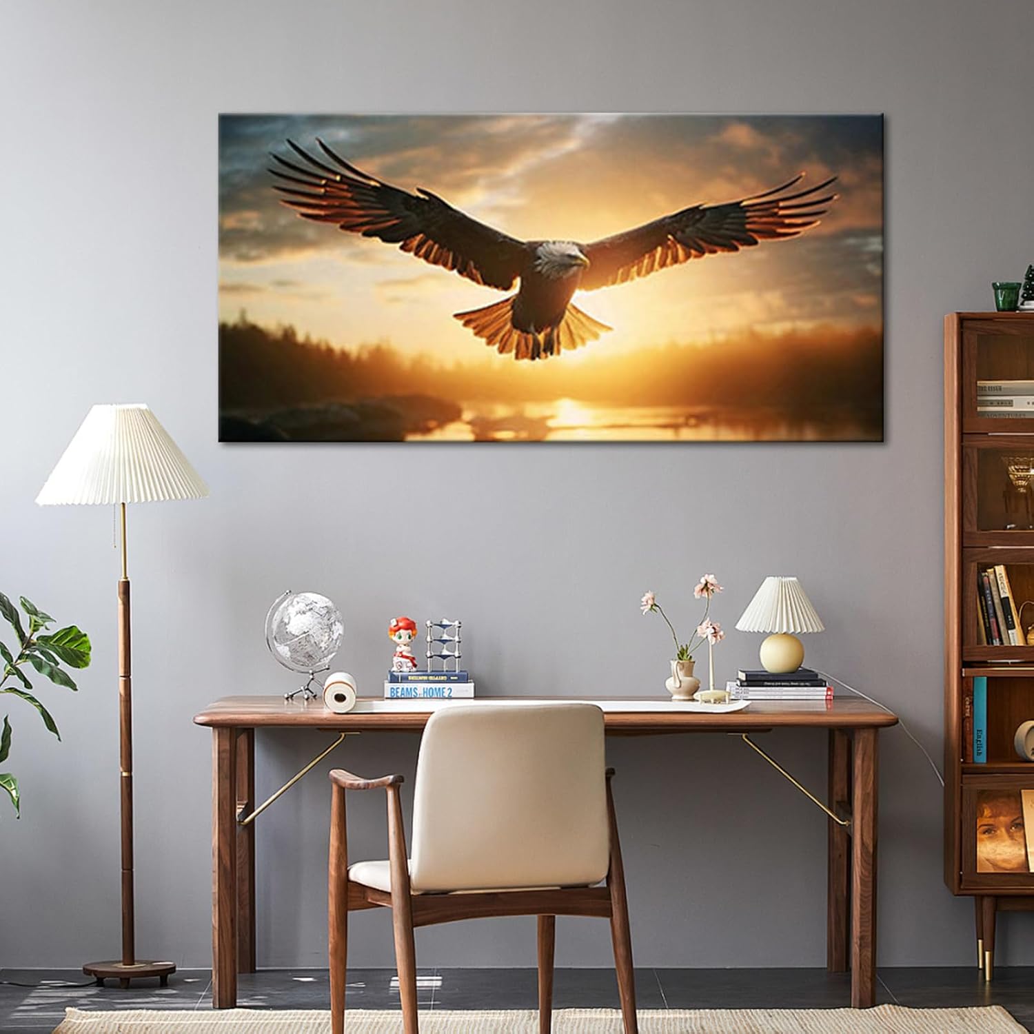 JLXART Nature Artwork Canvas Wall Art Bald Eagle Sea Picture Living Room Office Home Decoration,20X40inch - Image 5