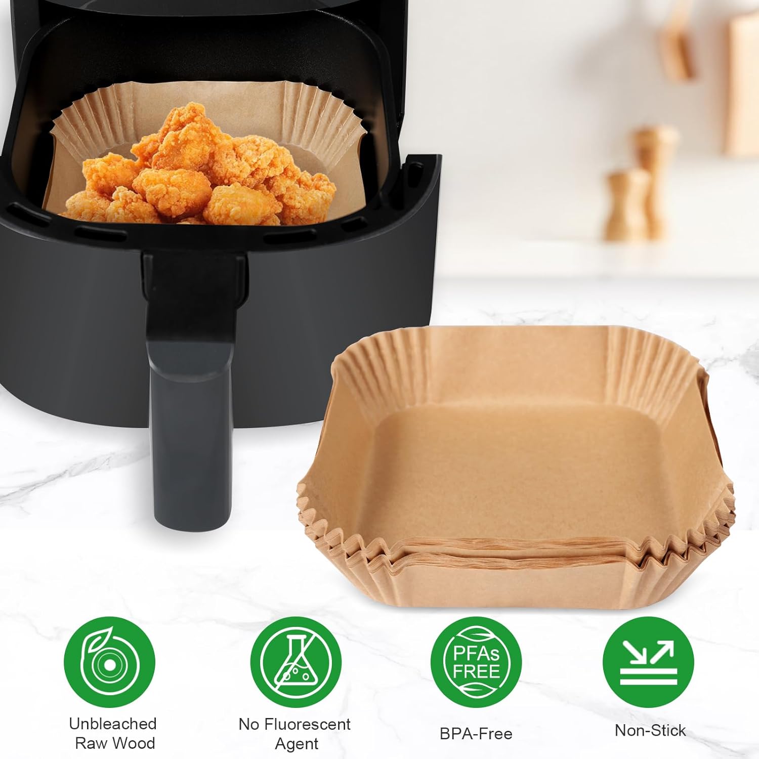 125Pcs Large Air Fryer Liners Disposable Compatible with Chefman XL 8-Qt Family Air Fryer, 9inch Square - Image 2
