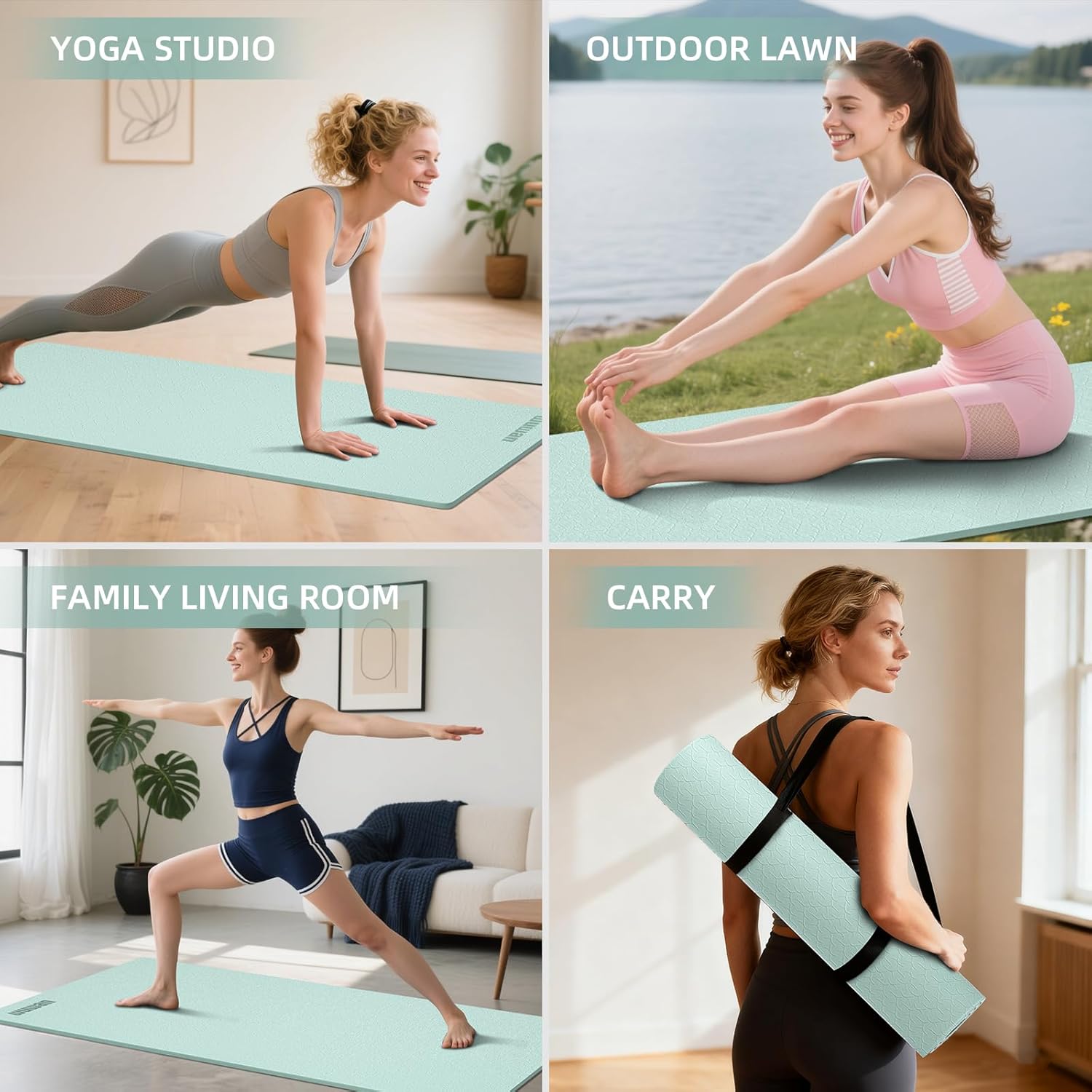 10 mm Yoga Mat 72"x26" TPE Non-Slip Exercise Mat 0.4" Thick, Easy-to-Carry Fitness Mat for Yoga, Pilates & Workout, Made with Recyclable Material, Durable, Easy to Clean - Image 5