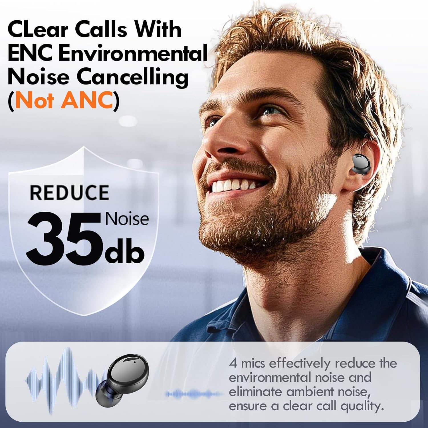 Lanteso True Wireless Bluetooth 5.3 Earbuds, 48H Playtime,Light Weight Headphones in Ear Buds Built in Mic Headset Premium Sound with Deep Bass,Clear Calls Earphones for Sports Workout Black - Image 5