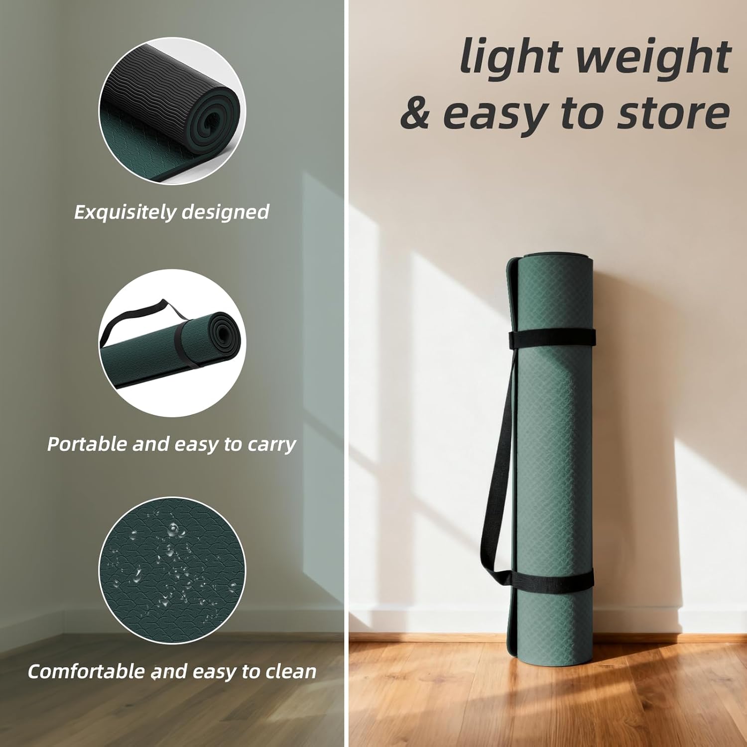 Large Yoga Mat 76"x 40"x10mm (2/5 inch) – Extra Thick & Wide, TPE Fitness Mat, Printed Non-Slip Exercise Mat with Carrying Strap for Men & Women, Pilates, Stretching, Fitness & Workout - Image 4