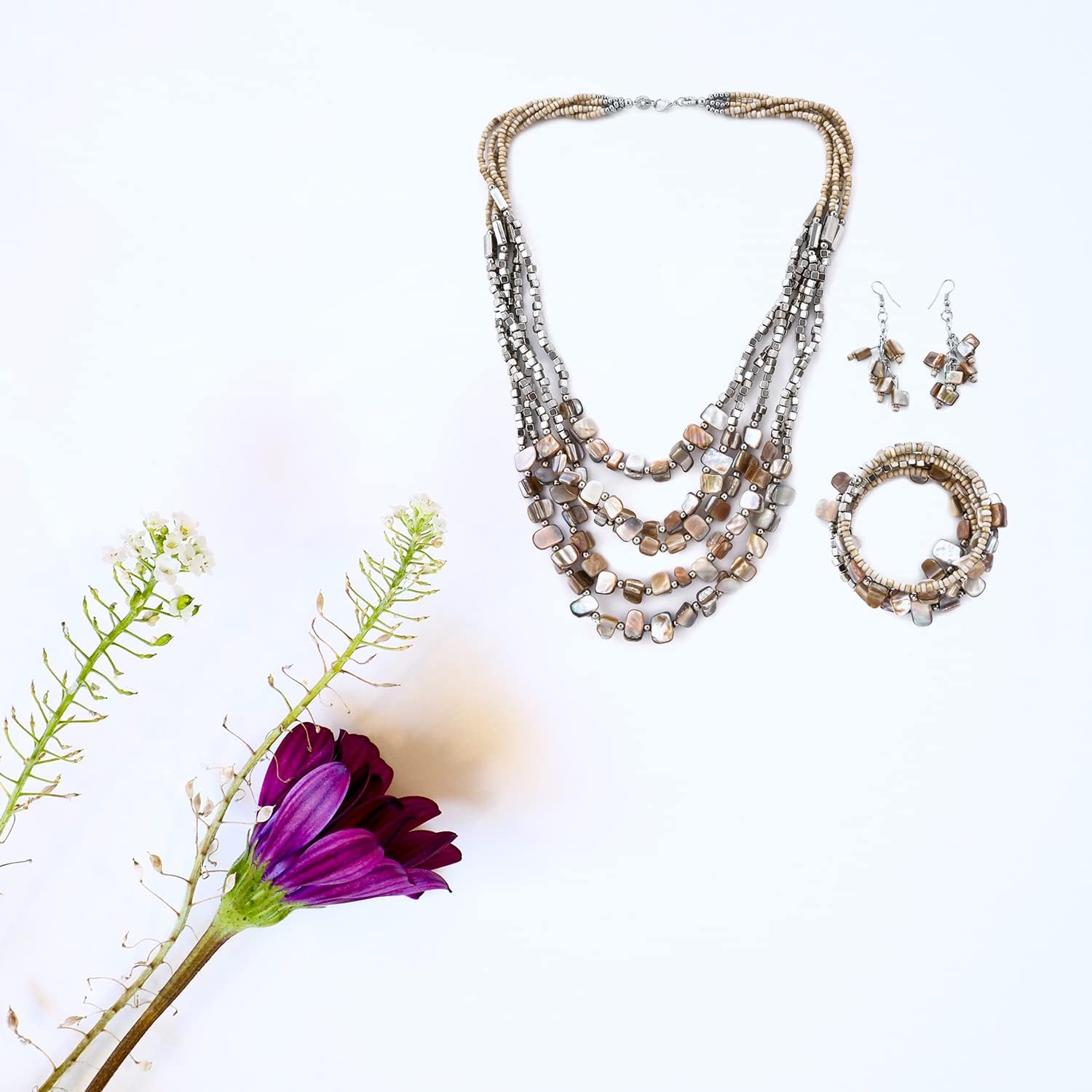 Costume Jewelry Sets for Women - Beaded Bracelet Earrings and Necklace Set - Handmade Seed Beads Vintage Summer Beach Boho Jewelry - Birthday Anniversary Valentines Day Gifts for Womens - 22 Inches - Image 8