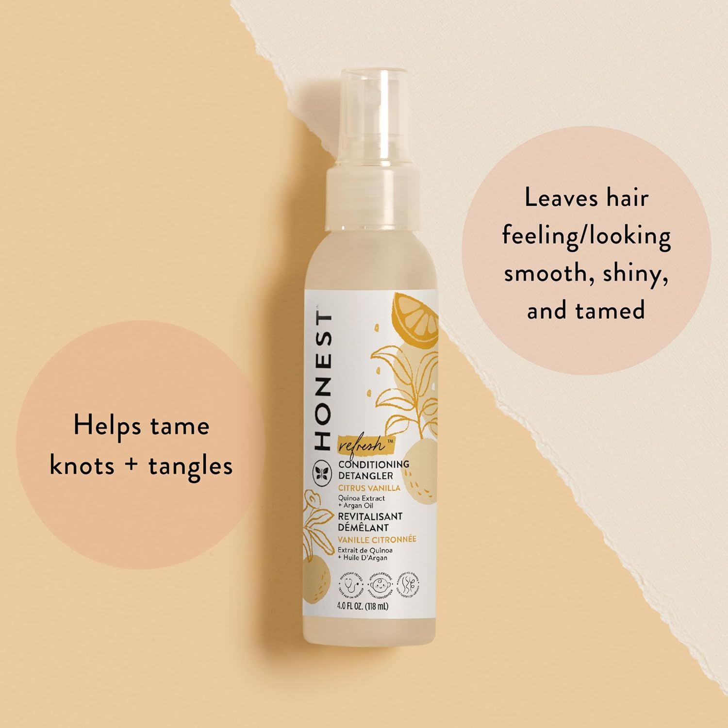 The Honest Company Conditioning Hair Detangler, Tear-Free, Hypoallergenic, Leave-In Conditioner and Fortifying Spray, Citrus Vanilla Refresh, 4 fl oz - Image 2