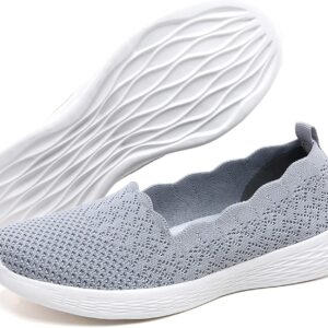 poemlady Women’s Slip on Loafer Shoes – Mesh Casual Ballet Flat Nurse Walking Sneakers Knit Round Toe Casual Memory Foam Shoes