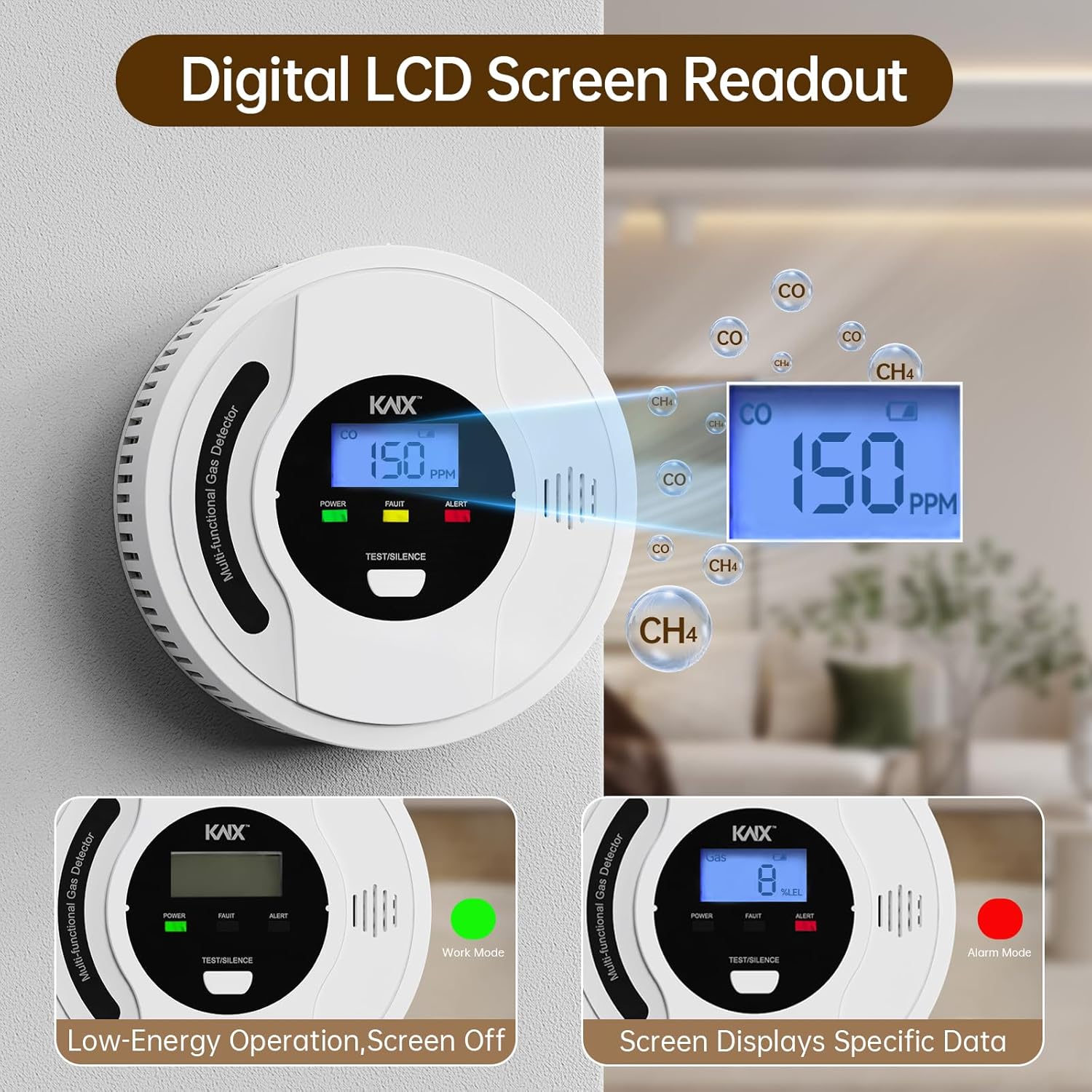4-In-1 Carbon Monoxide Detectors, Natural Gas Detector and Propane Detector Battery Powered, with Temper Sensor,Digital Display, CO Monitor, Methane,Propane, CO Detector, Gas Leak Detector for Home,RV - Image 4
