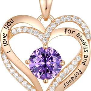 CDE Valentine’s Day Gift Forever Love Heart Necklaces for Women, Wedding Anniversary, Birthday Mothers Christmas Day Gifts for Mom, Mother, Wife, S925 Silver Jewelry with Birthstone Pendant