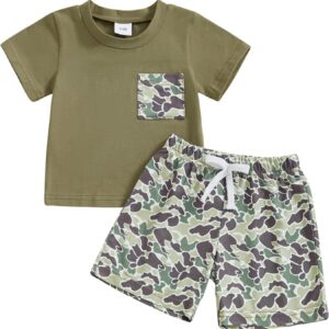 Toddler Baby Boy Summer Clothes Retro Camo Hunting Shirts T-Shirt + Camouflage Shorts Set 6 12 18 24 Months 2T 3T
