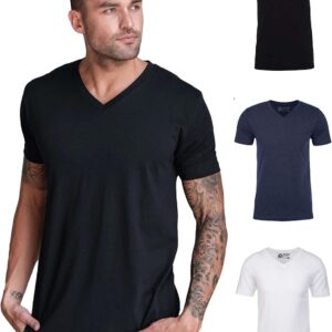 INTO THE AM Premium V Neck T Shirts for Men – Modern Fitted Tees S – 2XL Vneck Undershirts