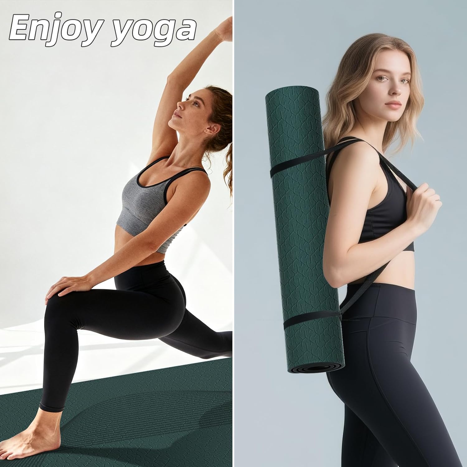 Large Yoga Mat 76"x 40"x10mm (2/5 inch) – Extra Thick & Wide, TPE Fitness Mat, Printed Non-Slip Exercise Mat with Carrying Strap for Men & Women, Pilates, Stretching, Fitness & Workout - Image 6