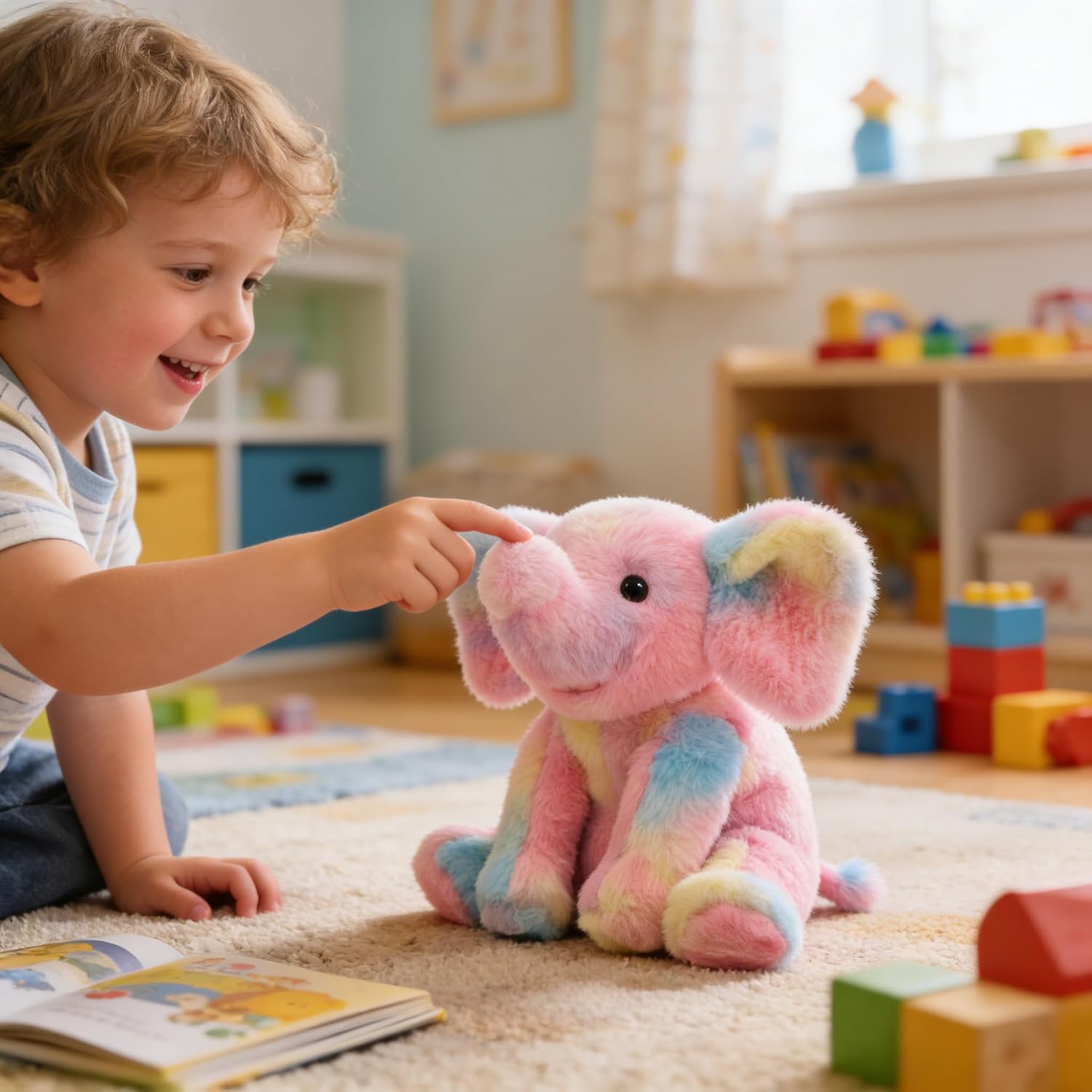 Hopearl Adorable Plush Calf Elephant Toy Floppy Elephish Ultra Soft Stuffed Animal for Boys Girls Kids Toddlers, Rainbow, 9'' - Image 3