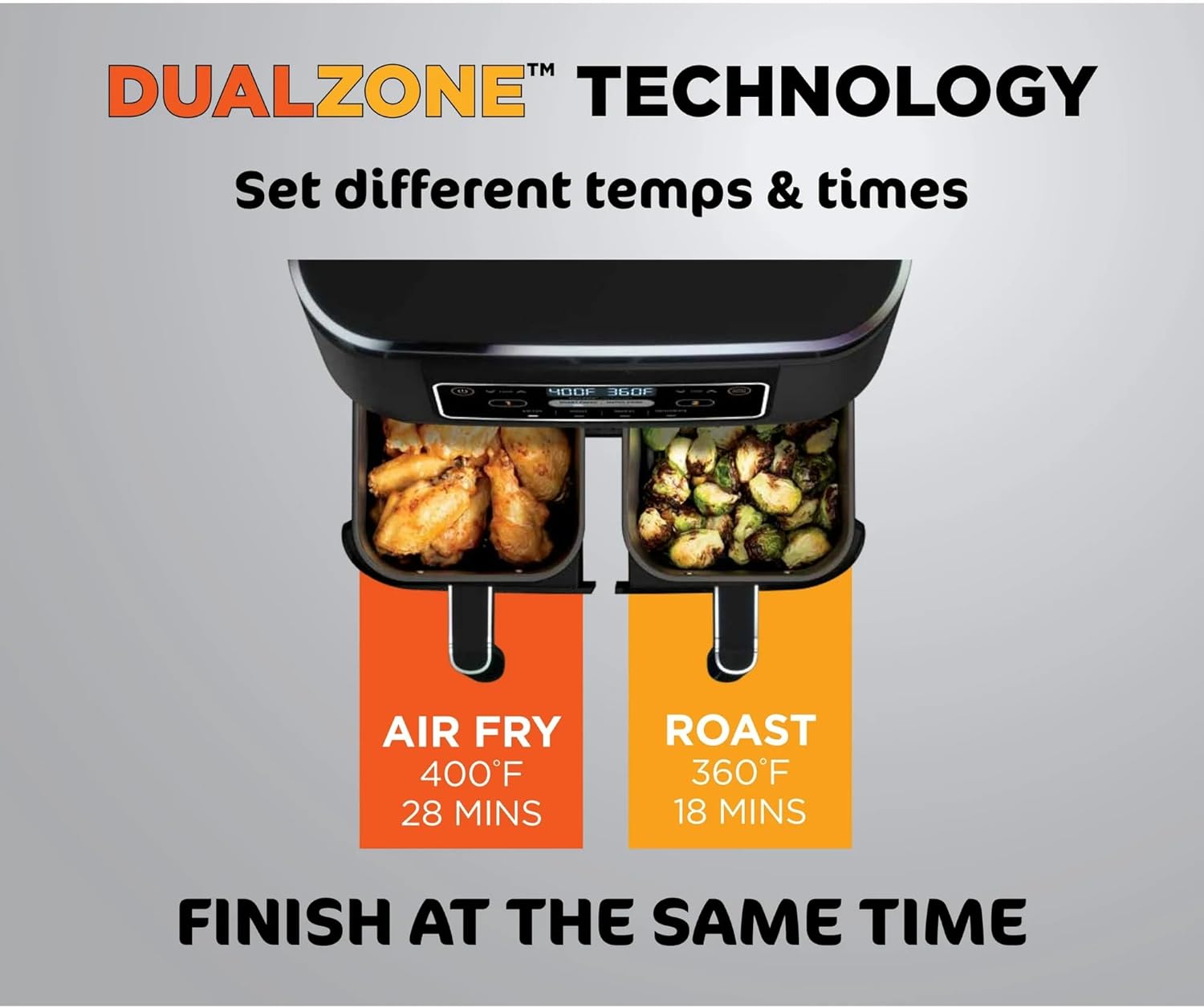 Ninja Foodi 8-Quart Dual-Basket Air Fryer with Smart Finish, 4-in-1 XL Capacity, Nonstick Baskets (8Qt - Black) - Image 4