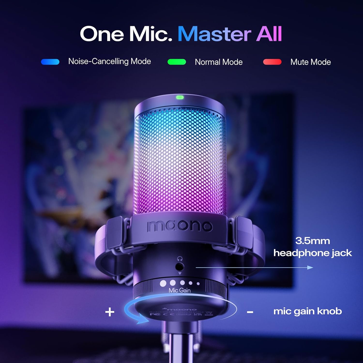 MAONO Gaming USB Microphone, Noise Cancellation Condenser Mic with Mute, Gain, Monitoring, Boom Arm Mic for Streaming, Podcast, Twitch, YouTube, Discord, PC, Computer, PS4, PS5, Mac, GamerWave DGM20S - Image 5